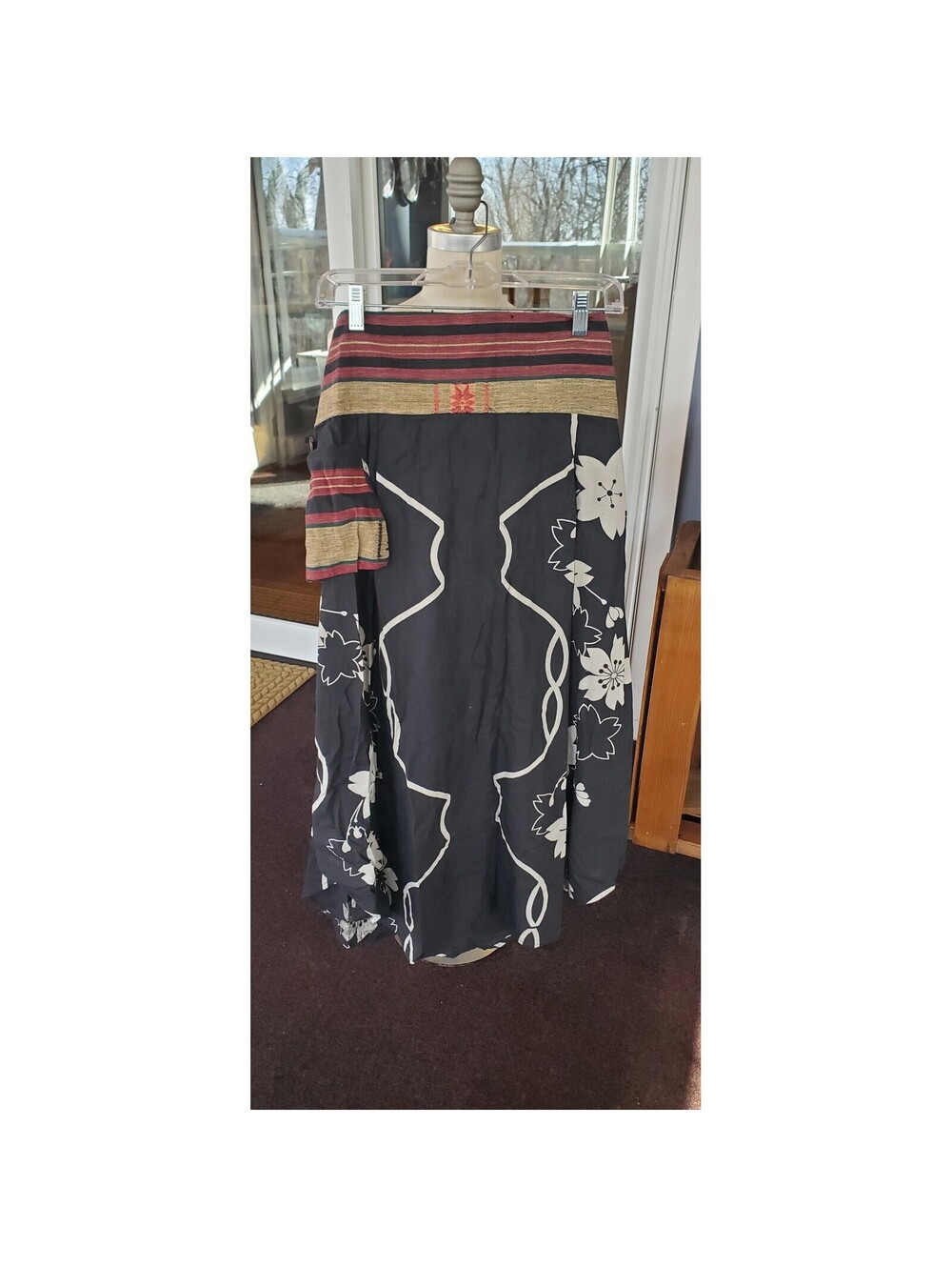 Clea Ray Black Floral Wide Leg Boho Maxi Skirt Elastic Waist Size M